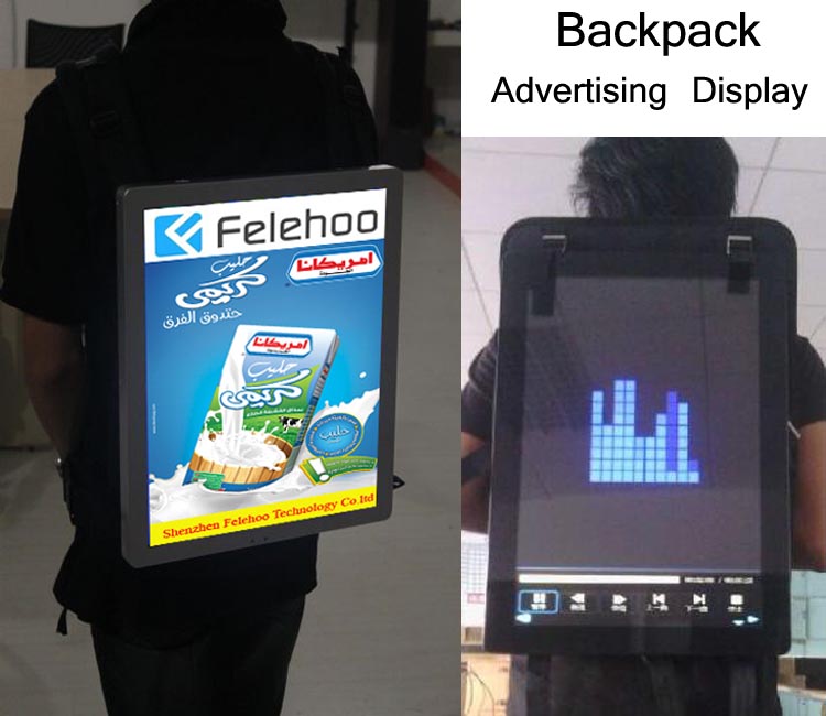 Felehoo Backpack mobile walking sign with lcd tv video screen