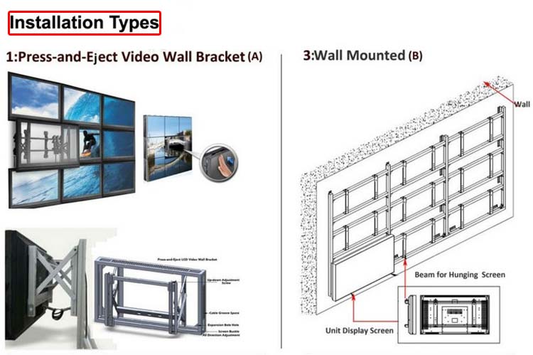 49inch seamless 7mm bezel lcd tv video wall monitor installation brackets